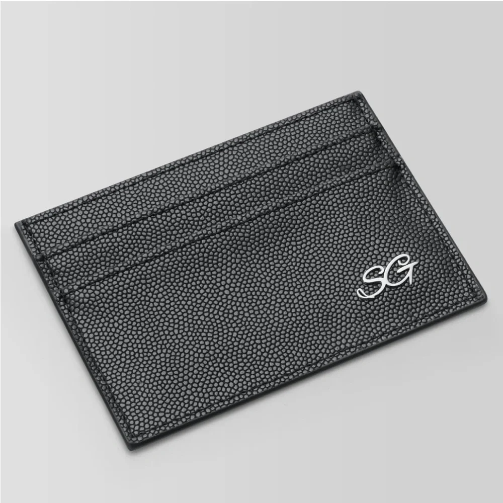 Sylvian Grant Minimal Black pebbled leather Card Wallet